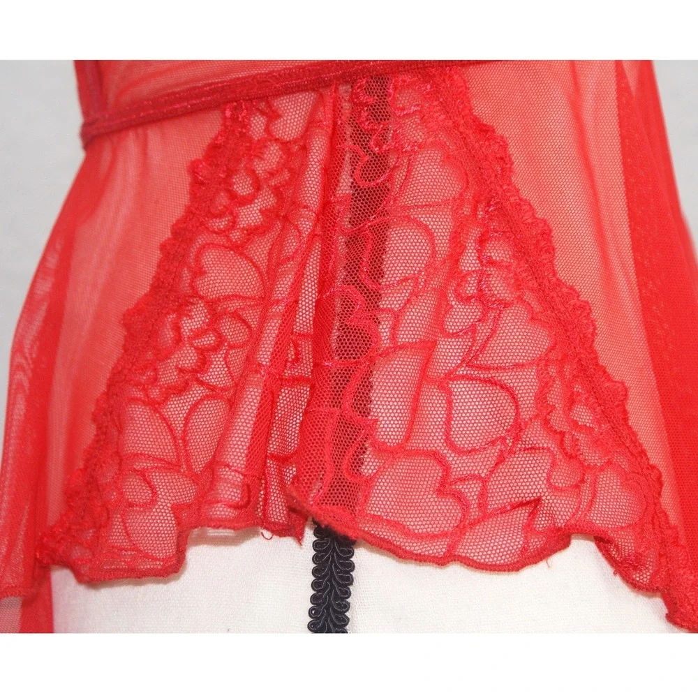 Mapale Red Lace Heart Babydoll Romper Halter Lingerie 7445 L/XL New